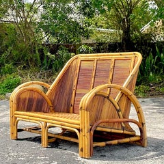 Vintage Coastal 1950s Pencil Reed Lounge Chair