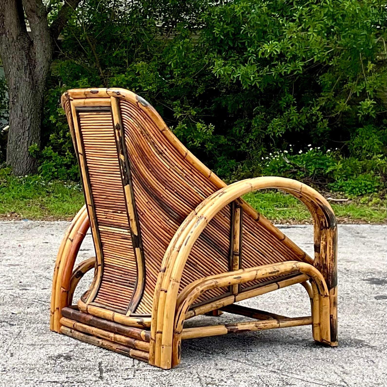 Vintage Coastal 1950s Pencil Reed Lounge Chair In Good Condition In west palm beach, FL