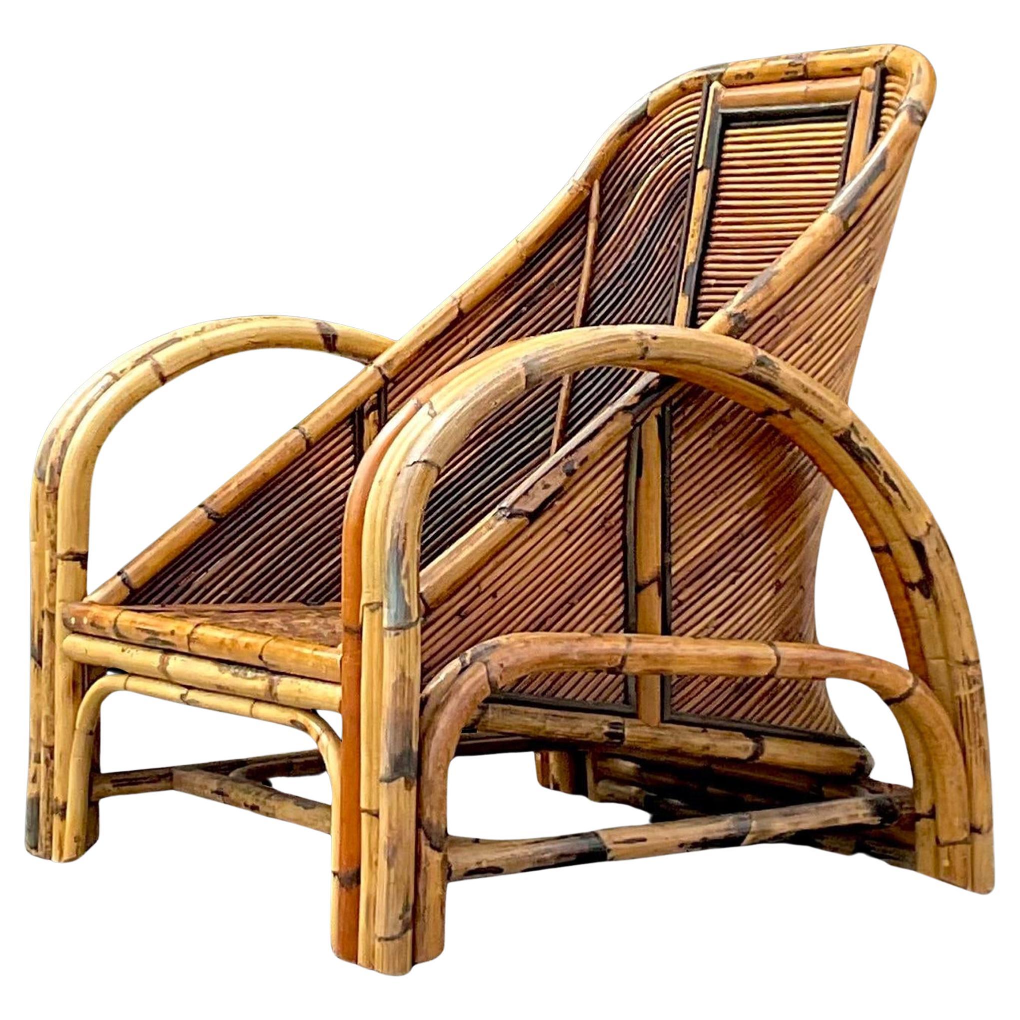 Vintage Coastal 1950s Pencil Reed Lounge Chair