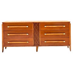 Vintage Coastal 1950s Trellis Rattan Mahogany Credenza