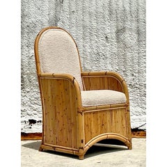 Vintage Coastal 1978 Henry Olko Arched Rattan Chair