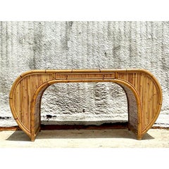 Vintage Coastal 1978 Henry Olko Rattan Waterfall Desk