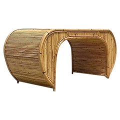 Vintage Coastal 1978 Henry Olko Rattan Waterfall Desk