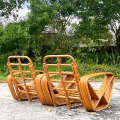 Vintage Coastal 5 Strand Rattan Lounge Chairs After Frankl - a Pair