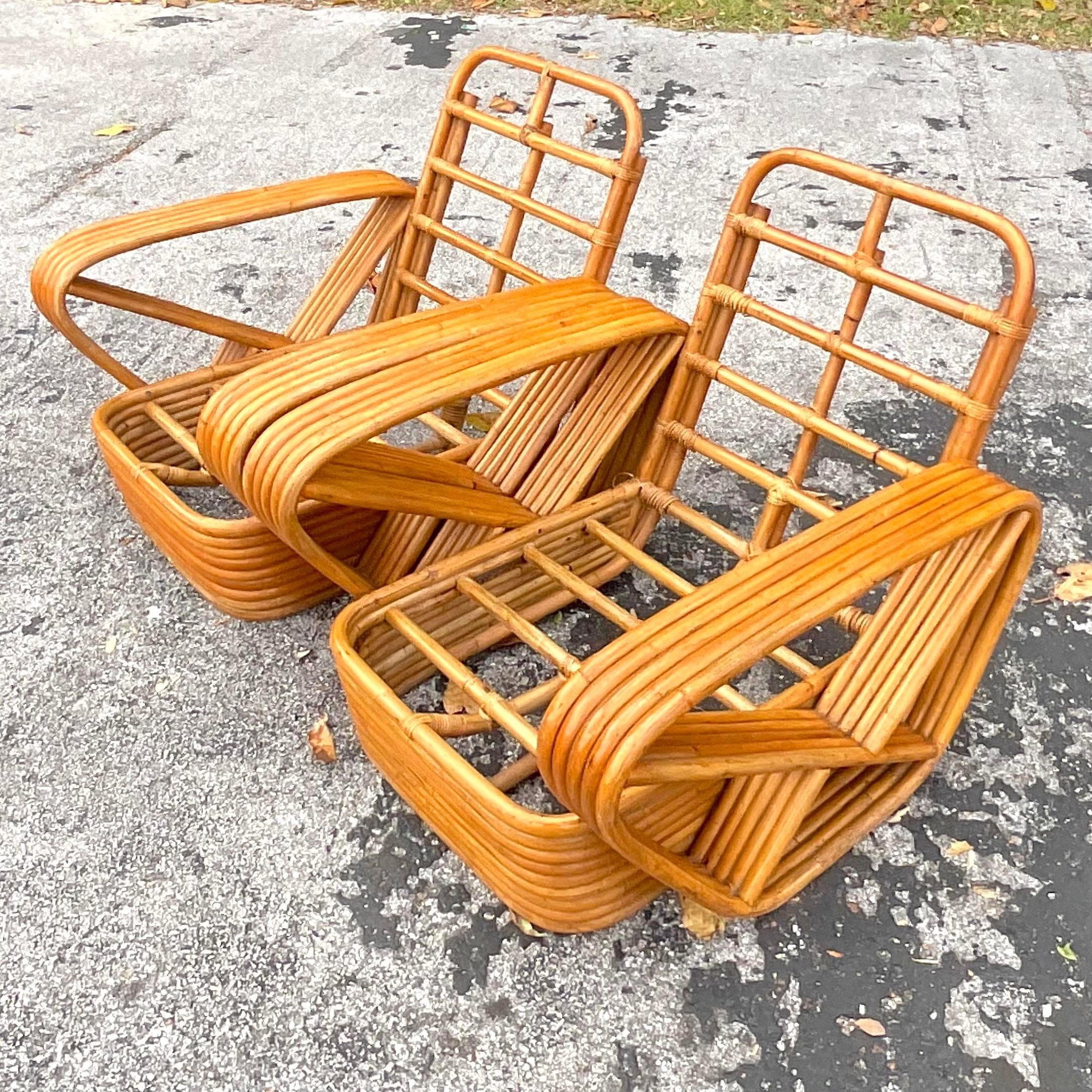 Philippine Vintage Coastal 5 Strand Rattan Lounge Chairs After Frankl - a Pair