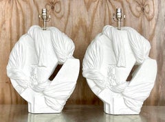 Vintage Coastal Abstract Knot Plaster Lamps, a Pair