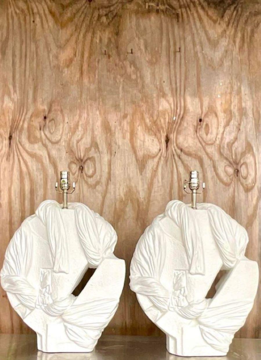 Vintage Coastal Abstract Knot Plaster Lamps, a Pair For Sale 1
