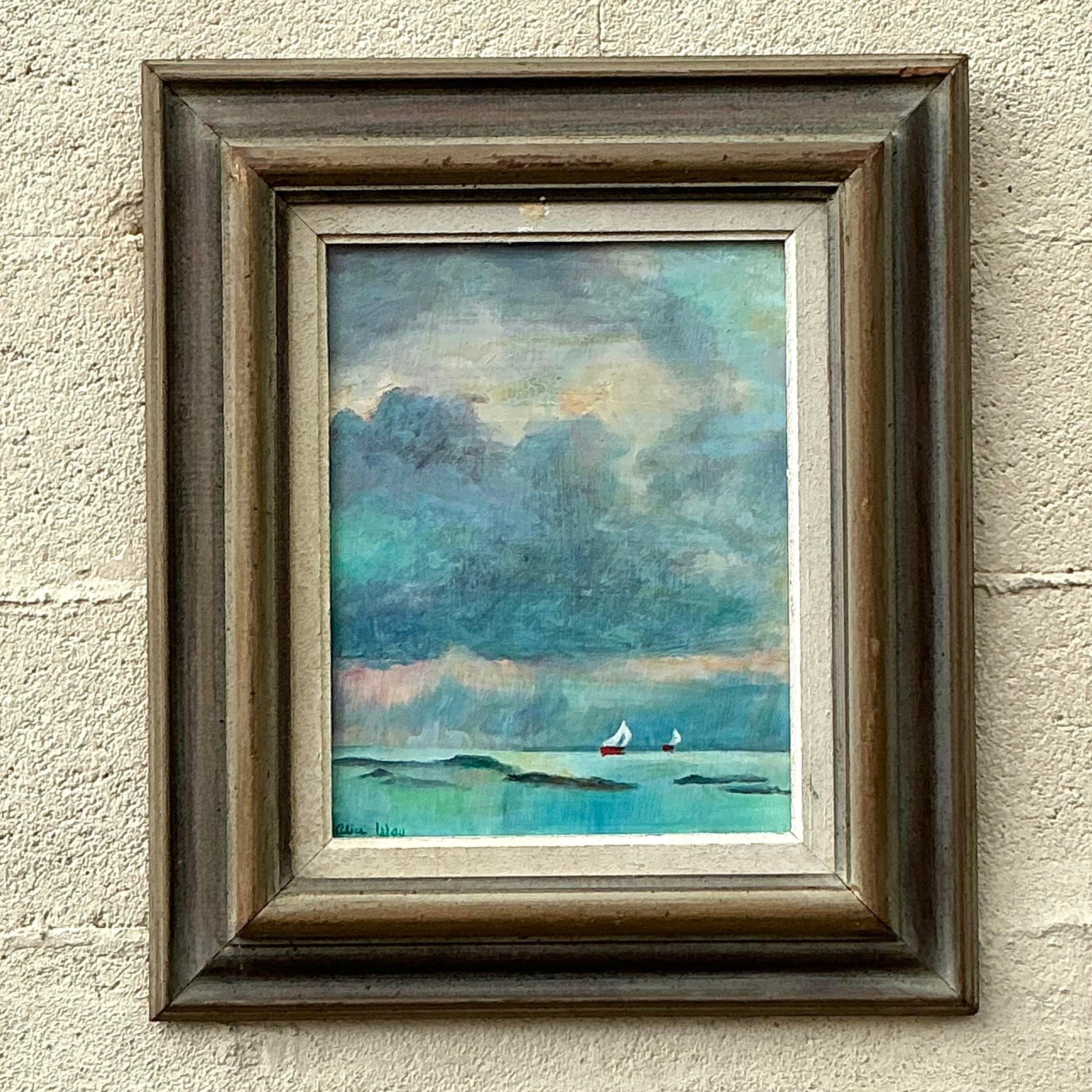 XVII secolo Pittura astratta costiera d'epoca su olio