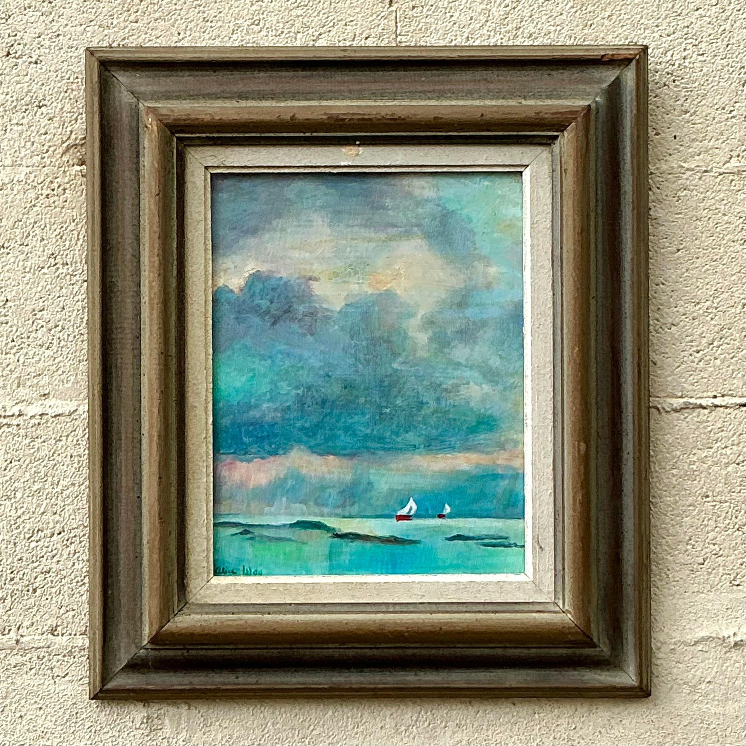 Tela Pittura astratta costiera d'epoca su olio