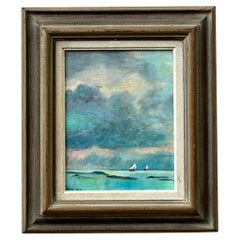 Pittura astratta costiera d'epoca su olio