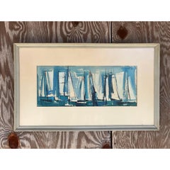 Vintage Coastal Abstract Signed Original Watercolor Painting