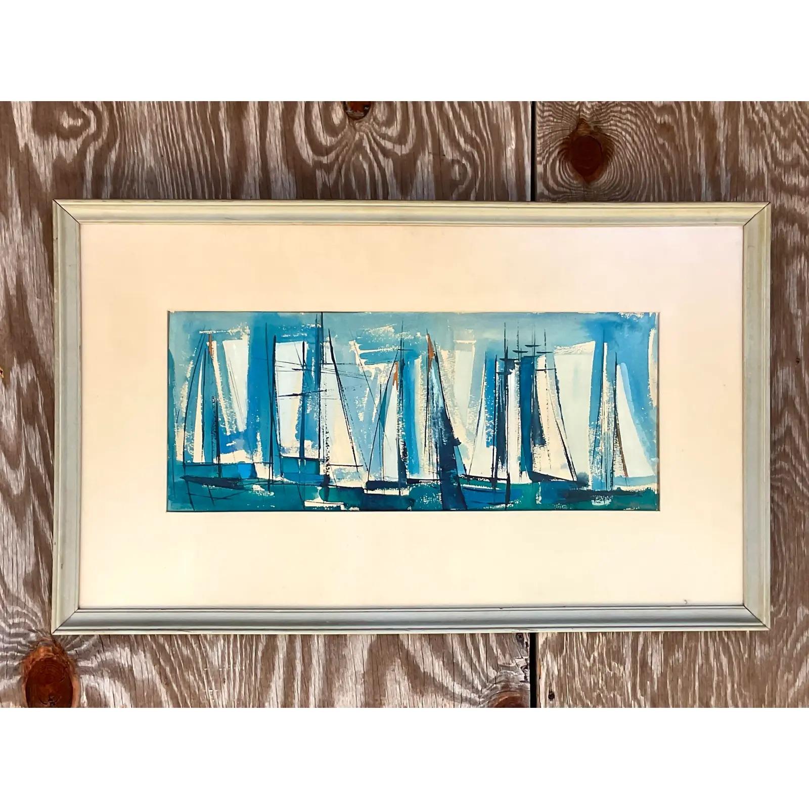 North American Vintage Coastal Abstract Signed Original Watercolor Painting For Sale