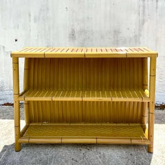 Vintage Coastal Aluminum Bamboo Dry Bar and Stools