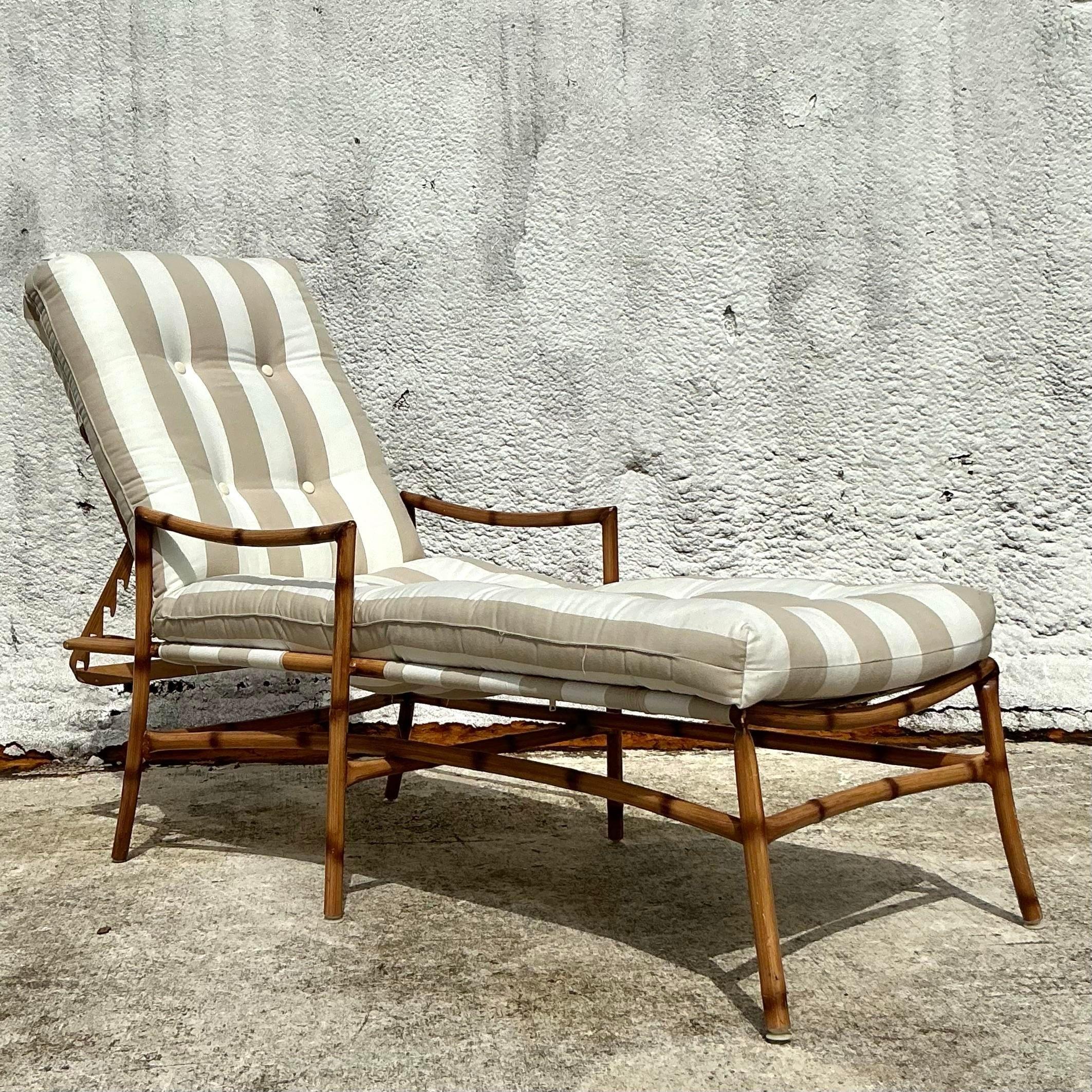 Relax in style with this Vintage Coastal Aluminum Faux Bamboo Chaise Lounge. Perfect for American-style outdoor spaces, this elegant piece features a durable aluminum frame with a charming faux bamboo design. Its comfortable and resilient