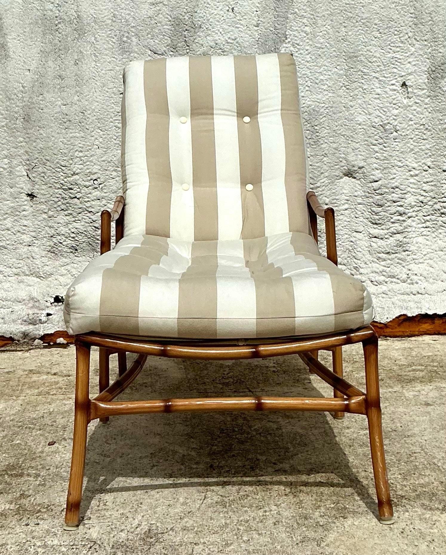 American Vintage Coastal Aluminum Faux Bamboo Chaise Lounge For Sale