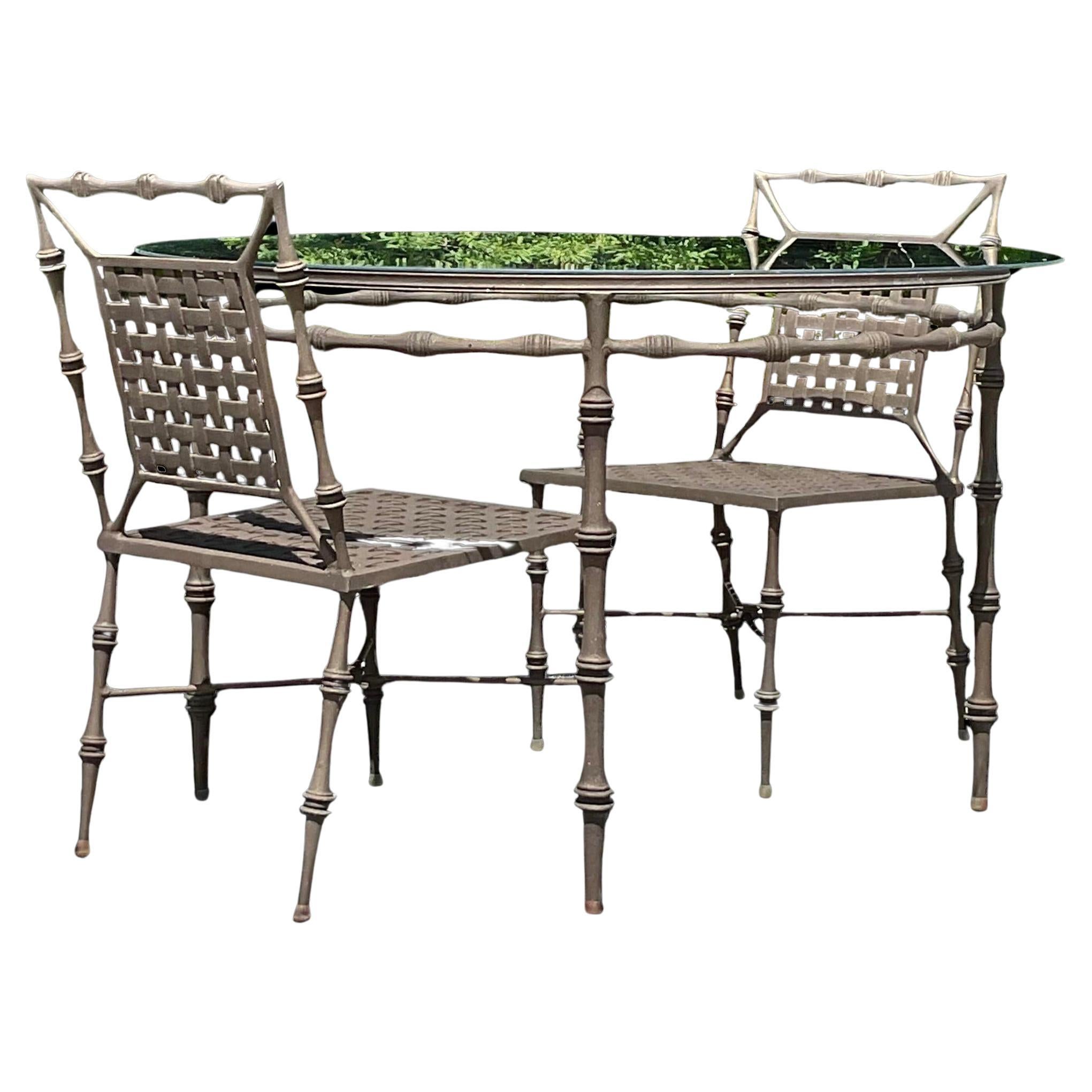 Set da pranzo per esterni in alluminio finto bambù vintage di Phyllis Morris