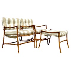 Vintage Coastal Aluminum Faux Bamboo Outdoor Set - 2 Chairs and Ottomans