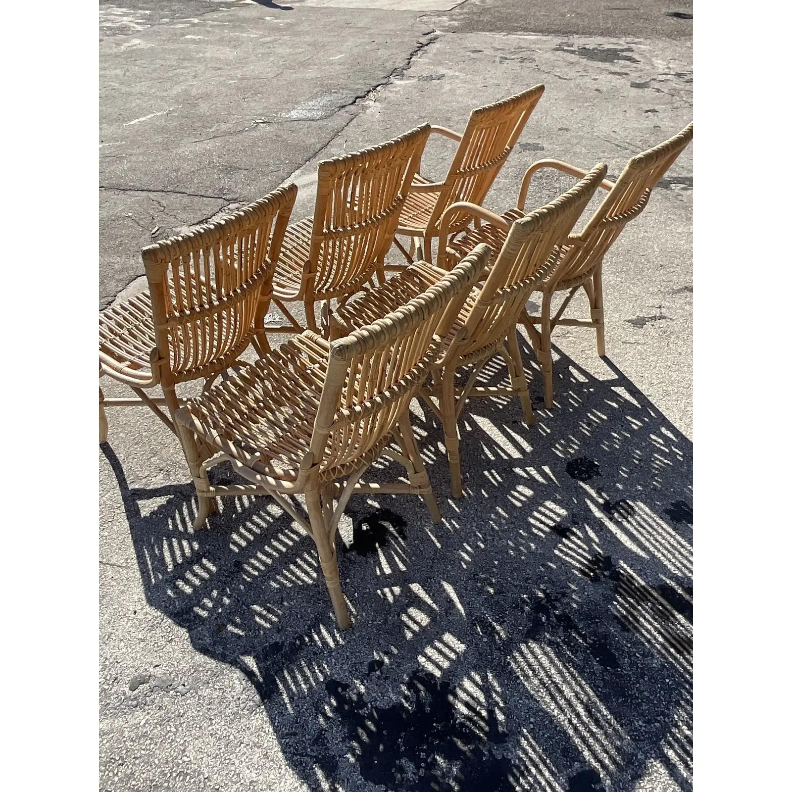 Vintage Coastal Amanda Lindroth “Ca’Liza” Rattan Side Chairs, Set of 6 5