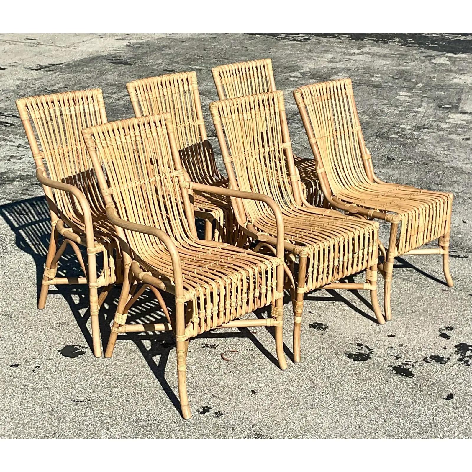 20th Century Vintage Coastal Amanda Lindroth “Ca’Liza” Rattan Side Chairs, Set of 6