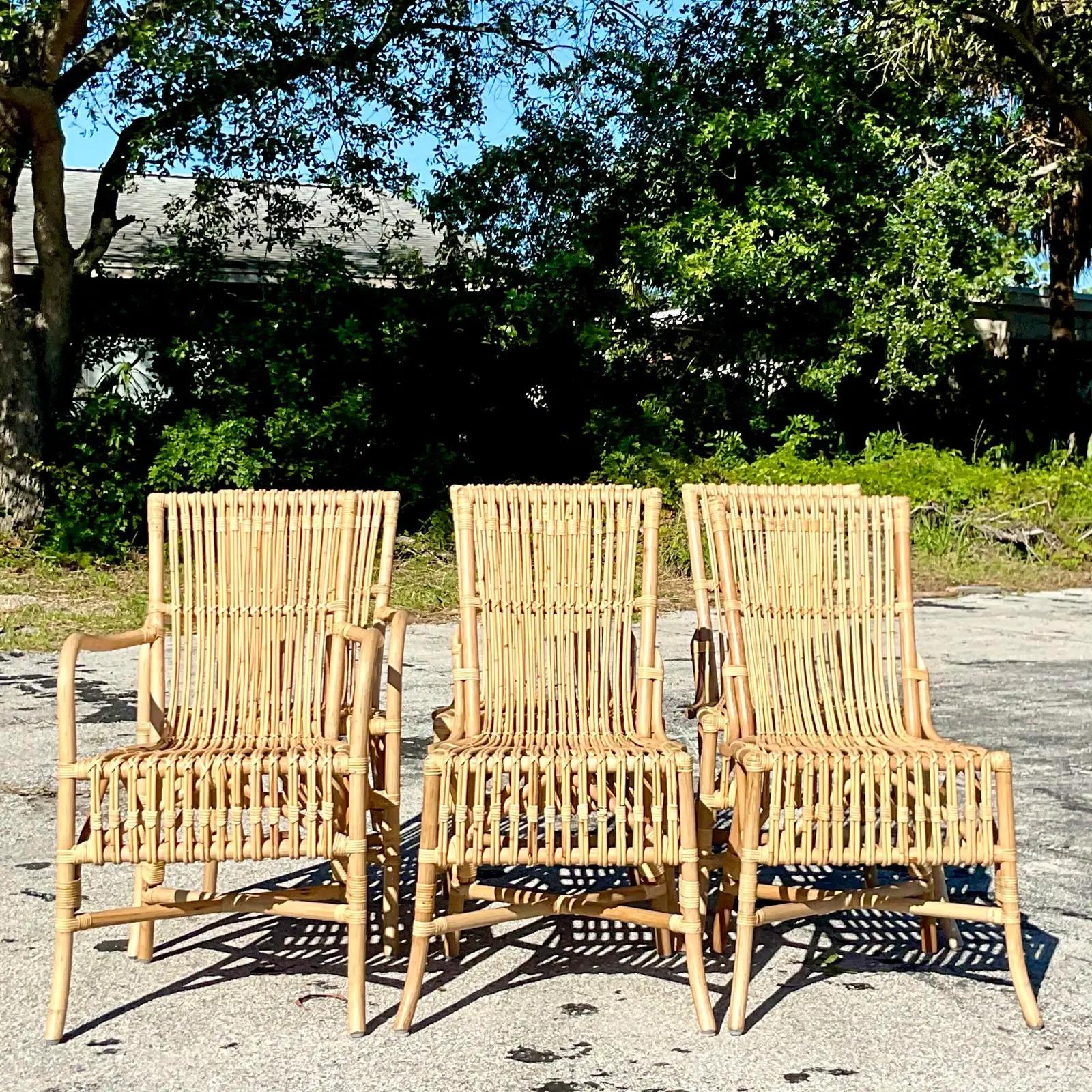 Vintage Coastal Amanda Lindroth “Ca’Liza” Rattan Side Chairs, Set of 6 2
