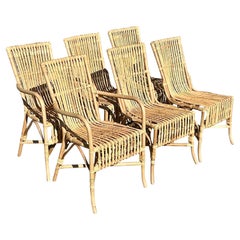 Vintage Coastal Amanda Lindroth “Ca’Liza” Rattan Side Chairs, Set of 6