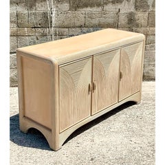 Vintage Coastal American Drew Arched Pencil Reed Credenza