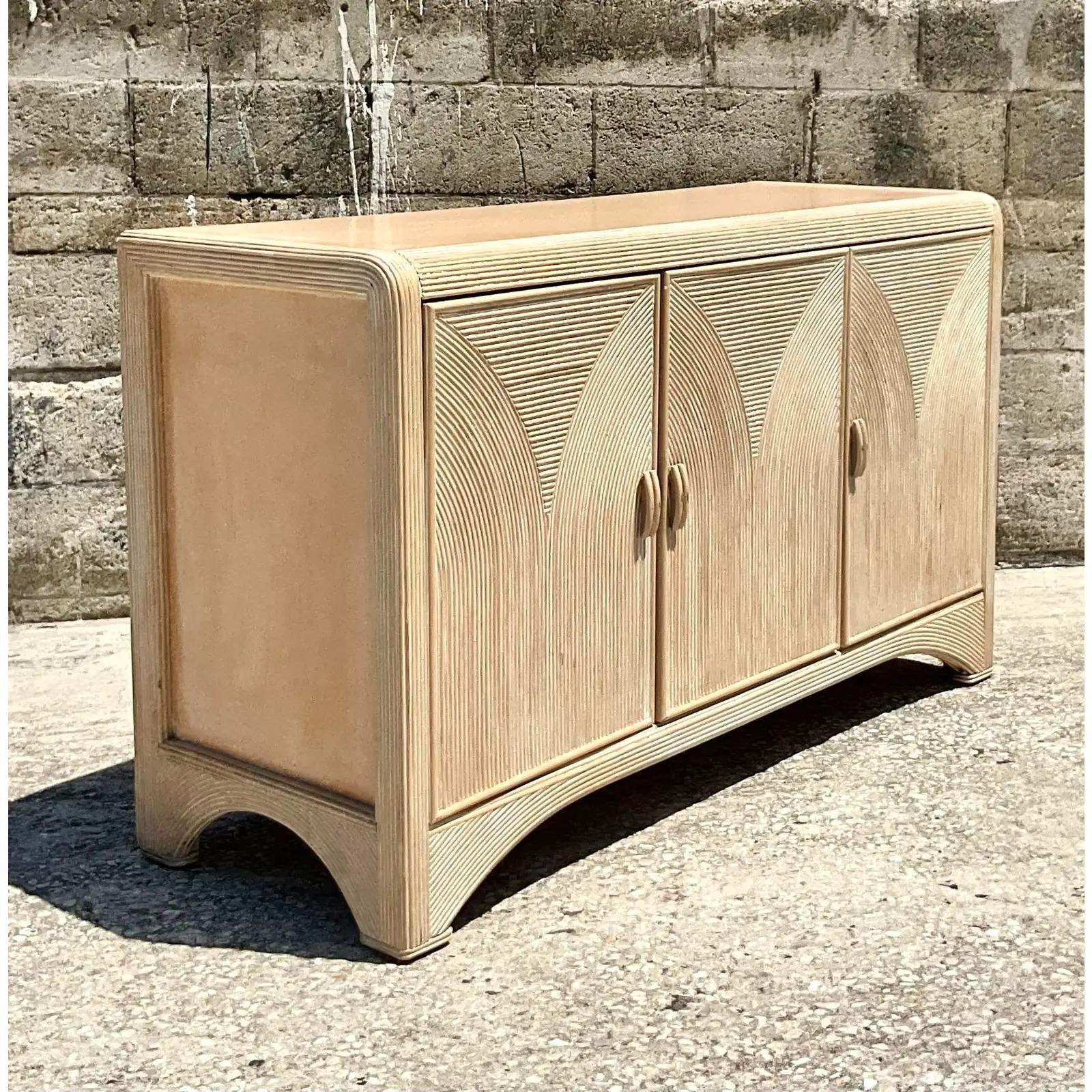 Vintage Coastal American Drew Arched Pencil Reed Credenza In Good Condition In west palm beach, FL