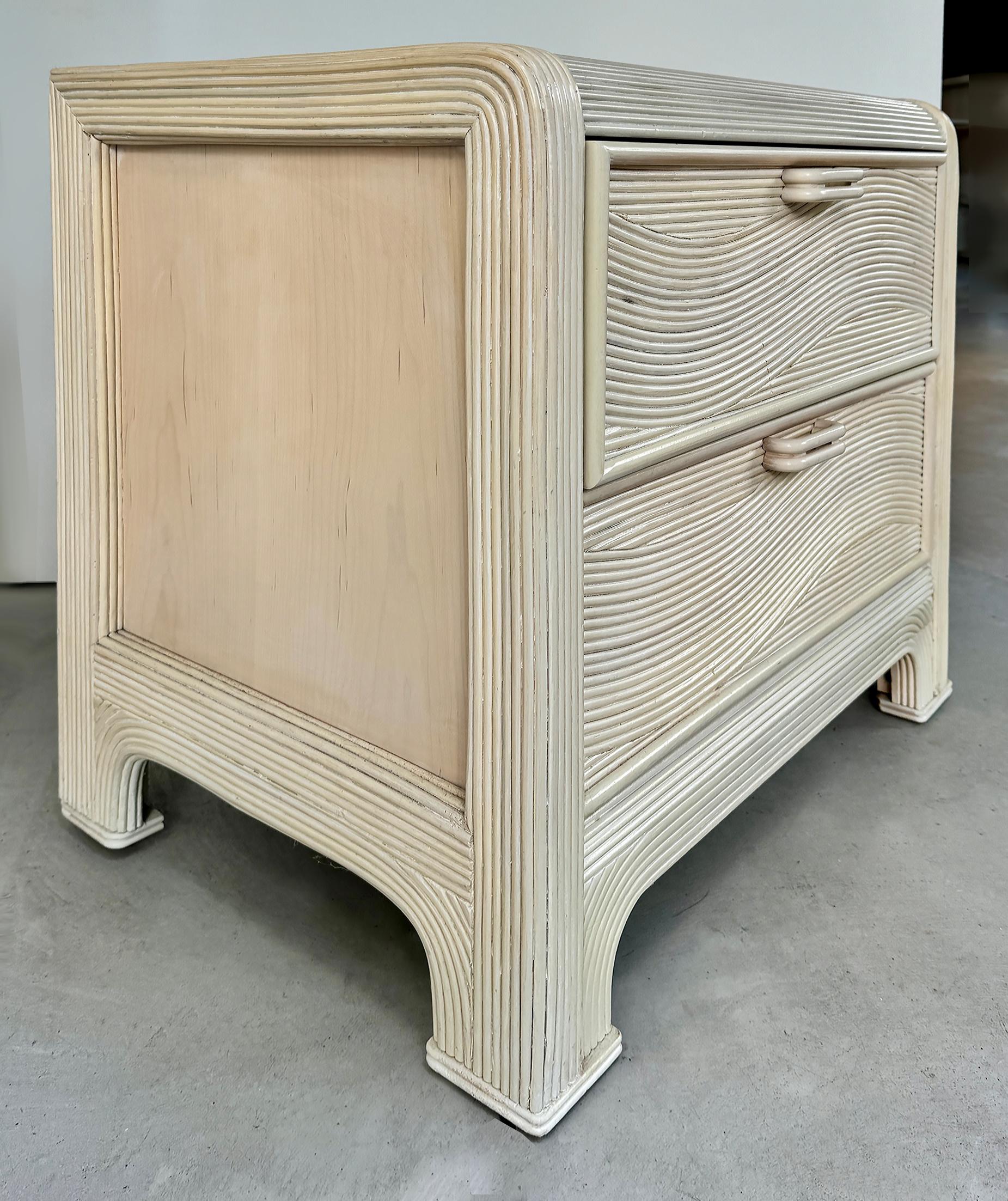 Painted Vintage Coastal American Drew Pencil Reed Nightstands, Pair