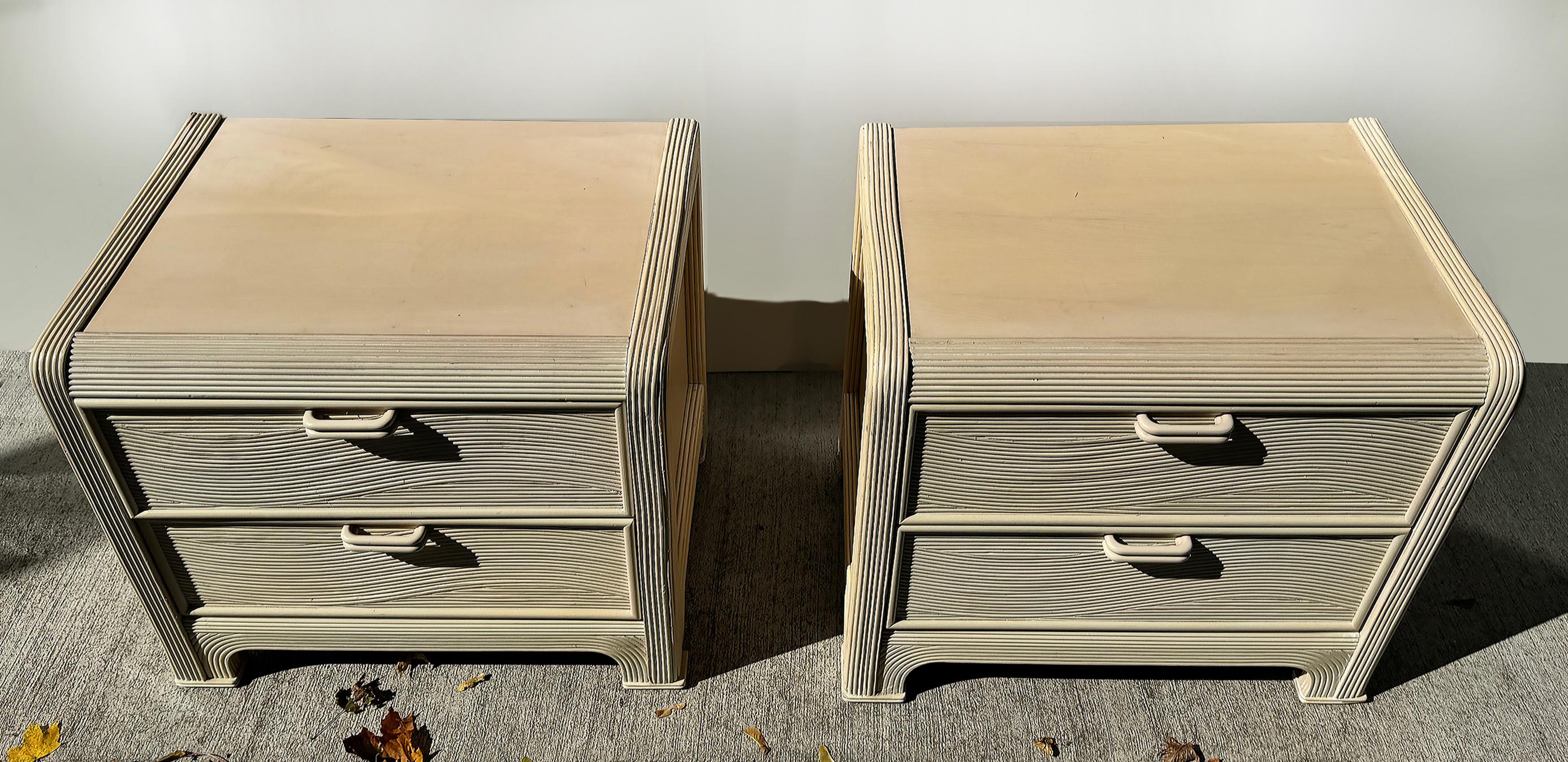 Vintage Coastal American Drew Pencil Reed Nightstands, Pair 1