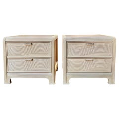 Vintage Coastal American Drew Pencil Reed Nightstands, Pair