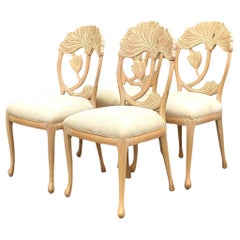 Vintage Coastal Andre Originals Carved Lily Dining Chairs - Set of 4