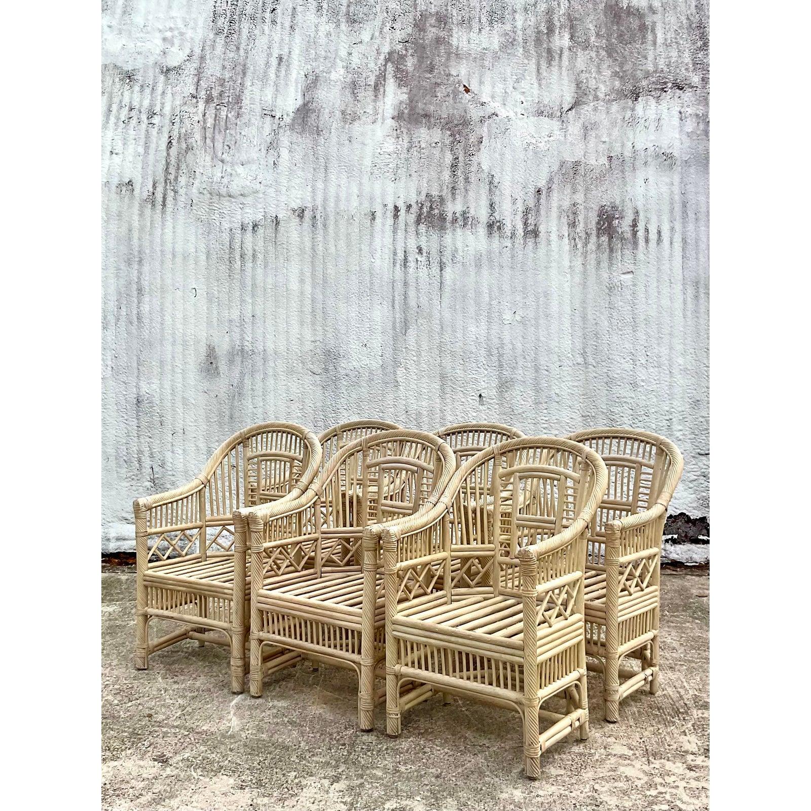 Vintage Coastal Andre Originals Rattan Brighton Chairs, Set of 6 7