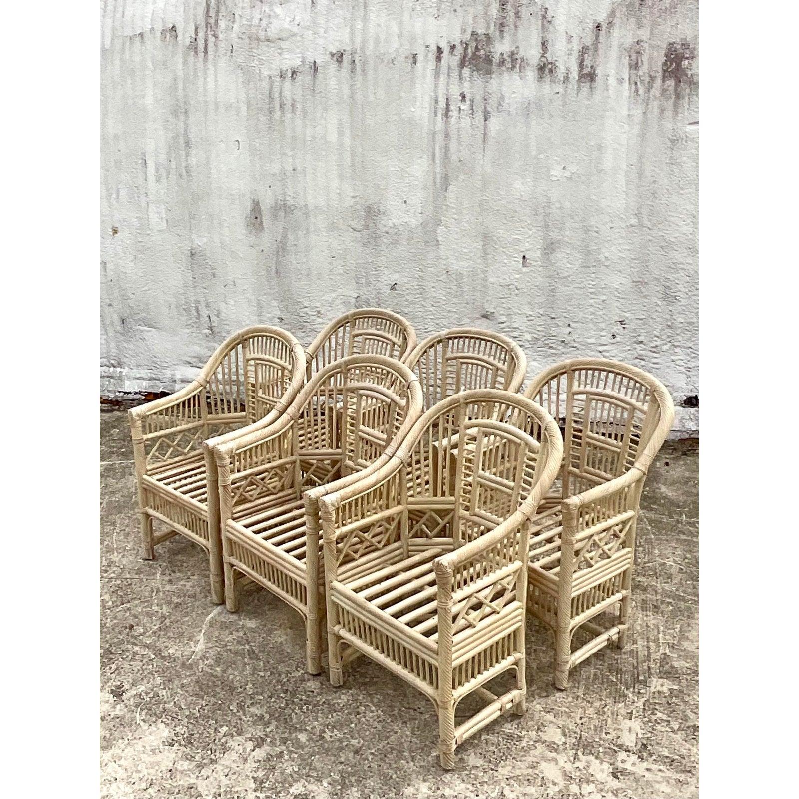 Vintage Coastal Andre Originals Rattan Brighton Chairs, Set of 6 2
