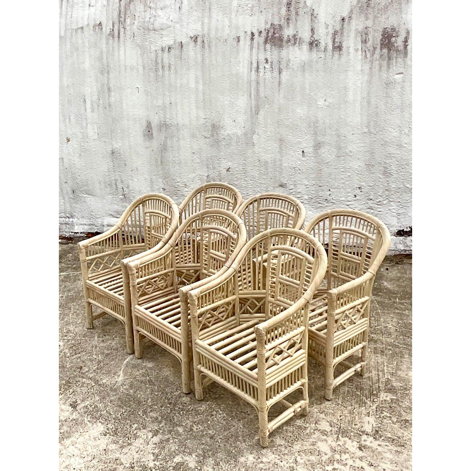 Vintage Coastal Andre Originals Rattan Brighton Chairs, Set of 6 3