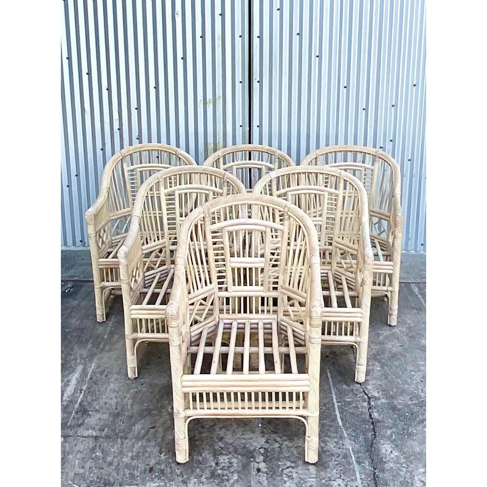 Vintage Coastal Andre Originals Rattan Brighton Chairs, Set of 6 4