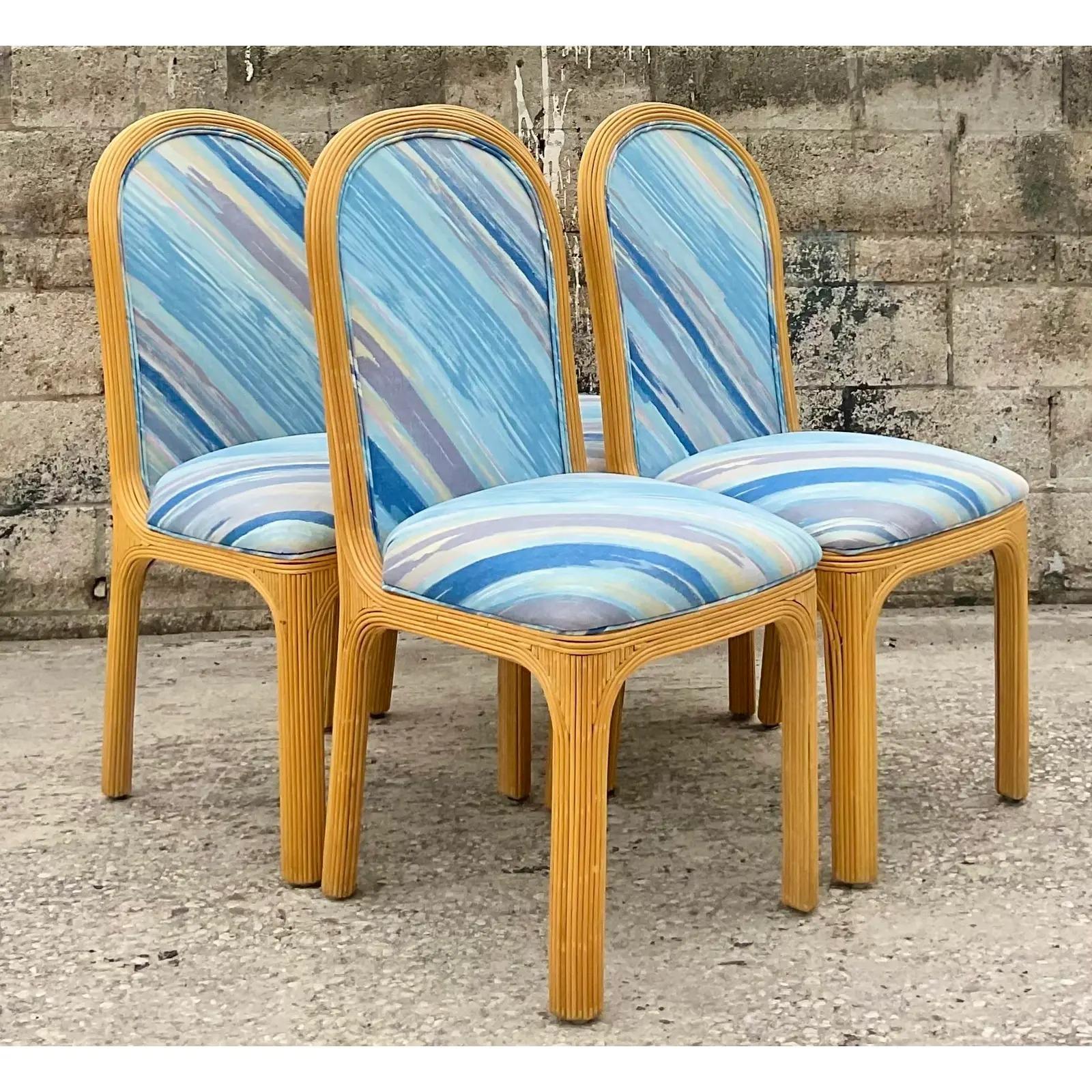 Vintage Coastal Arched Pencil Reed Dining Chairs, Set of 4 In Good Condition In west palm beach, FL