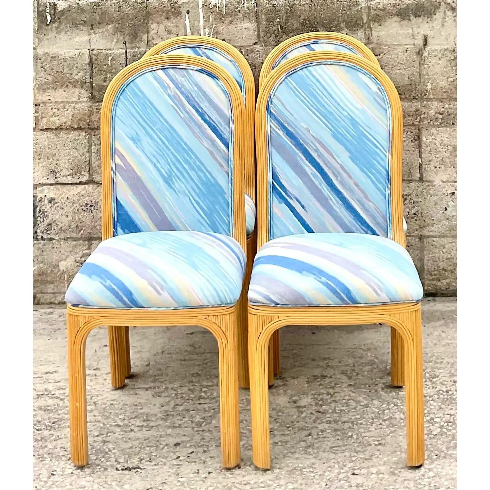 20th Century Vintage Coastal Arched Pencil Reed Dining Chairs, Set of 4