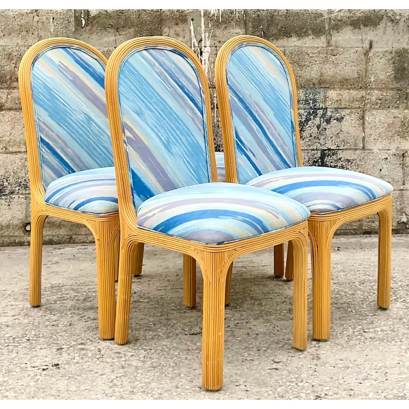 Vintage Coastal Arched Pencil Reed Dining Chairs, Set of 4 2