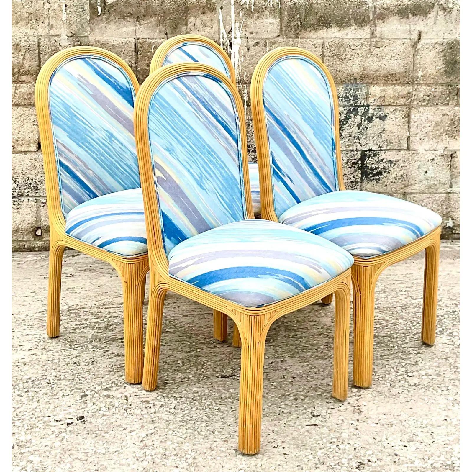 Vintage Coastal Arched Pencil Reed Dining Chairs, Set of 4 3