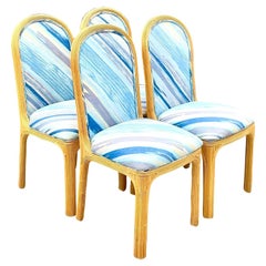 Vintage Coastal Arched Pencil Reed Dining Chairs, Set of 4