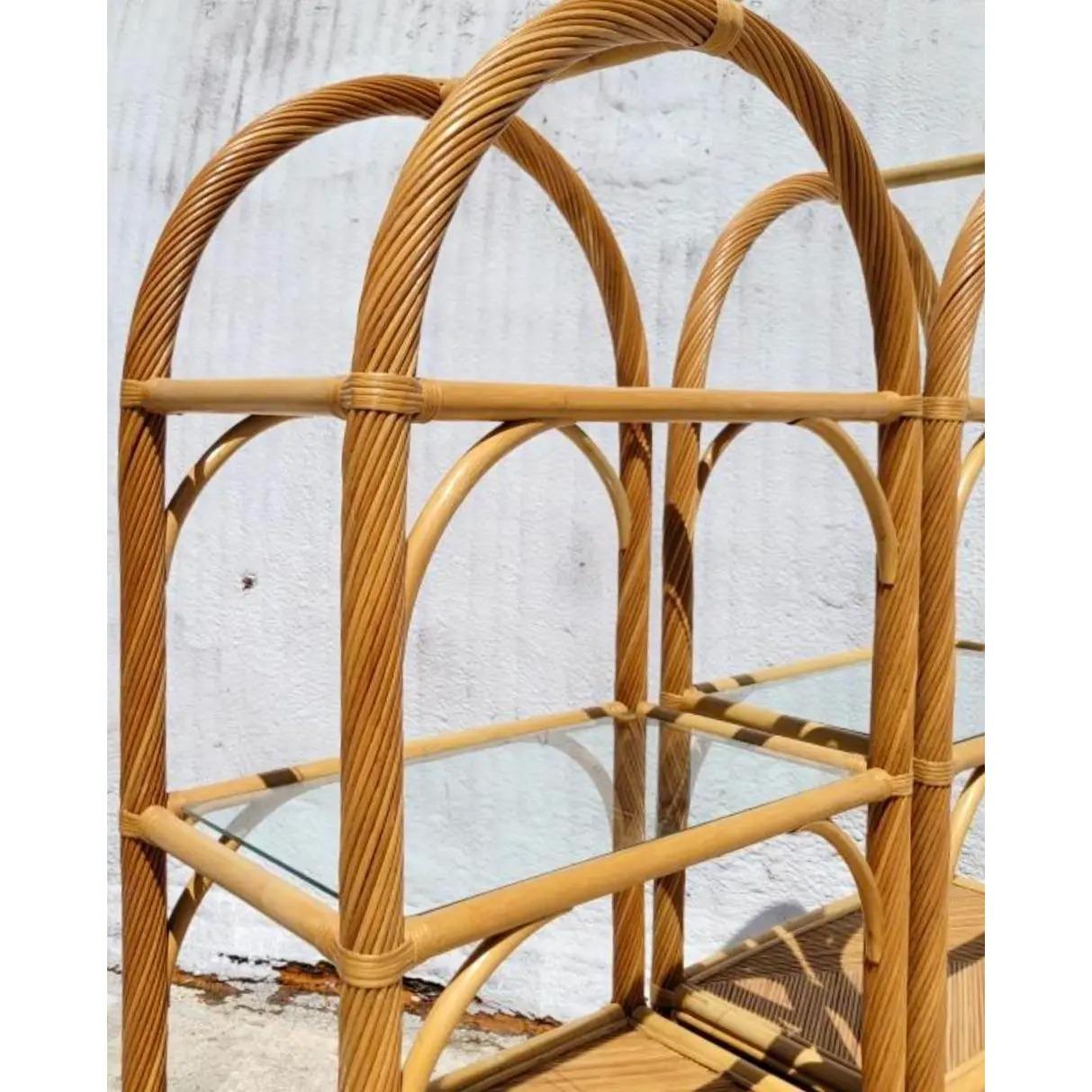 Vintage Coastal Arched Pencil Reed Etagere, a Pair 5