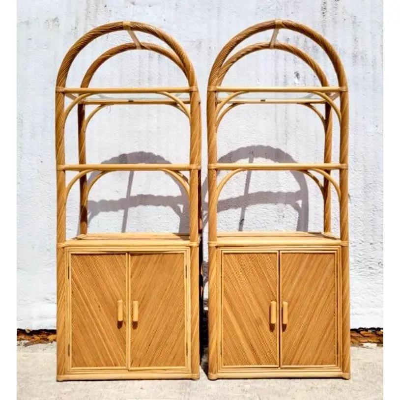 Vintage Coastal Arched Pencil Reed Etagere, a Pair 3