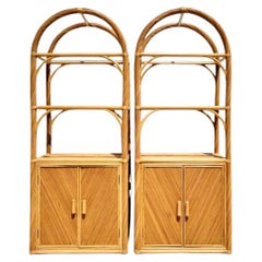 Vintage Coastal Arched Pencil Reed Etagere, a Pair