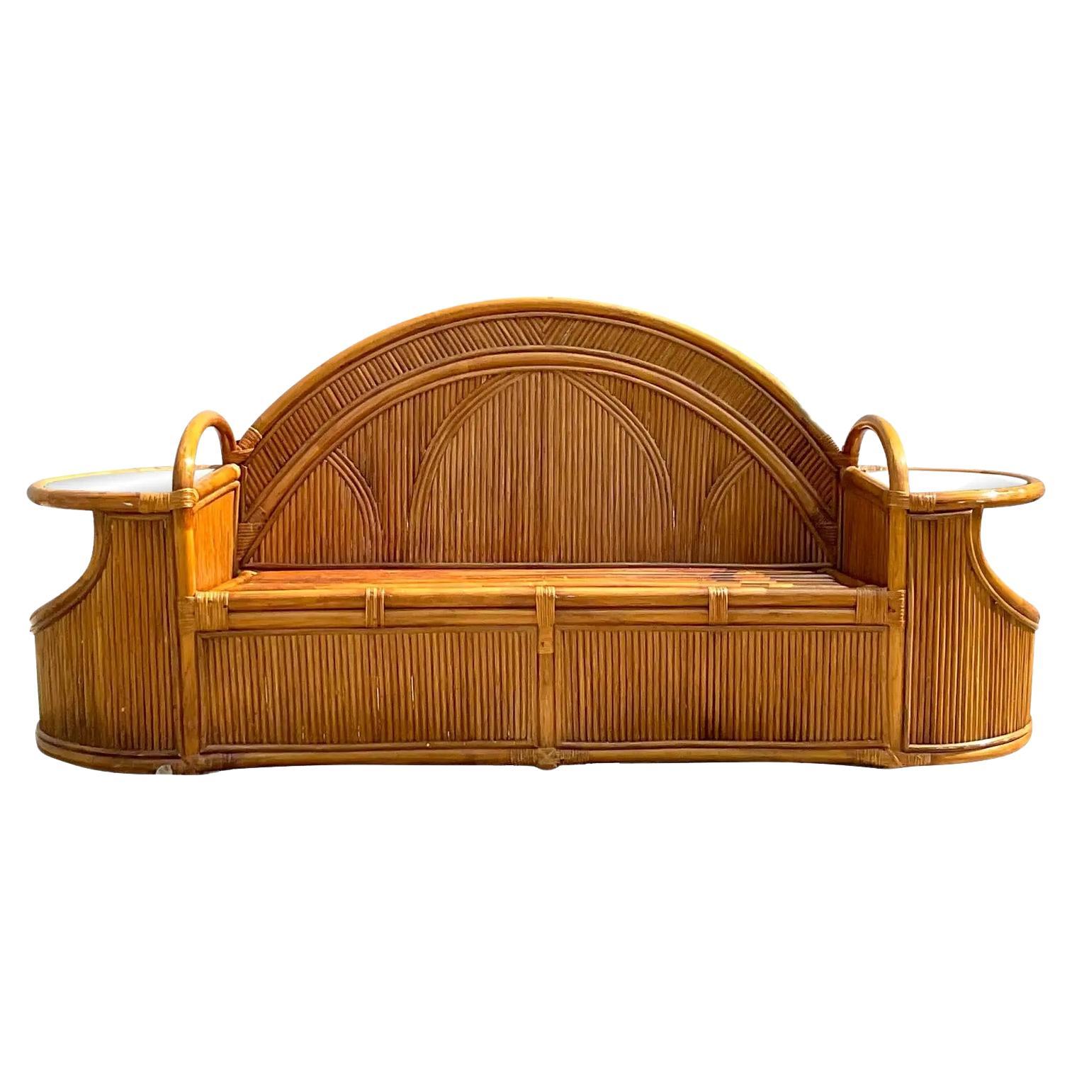 Beautiful and Rare Freeform Pencil Reed Rattan Loveseat at 1stDibs