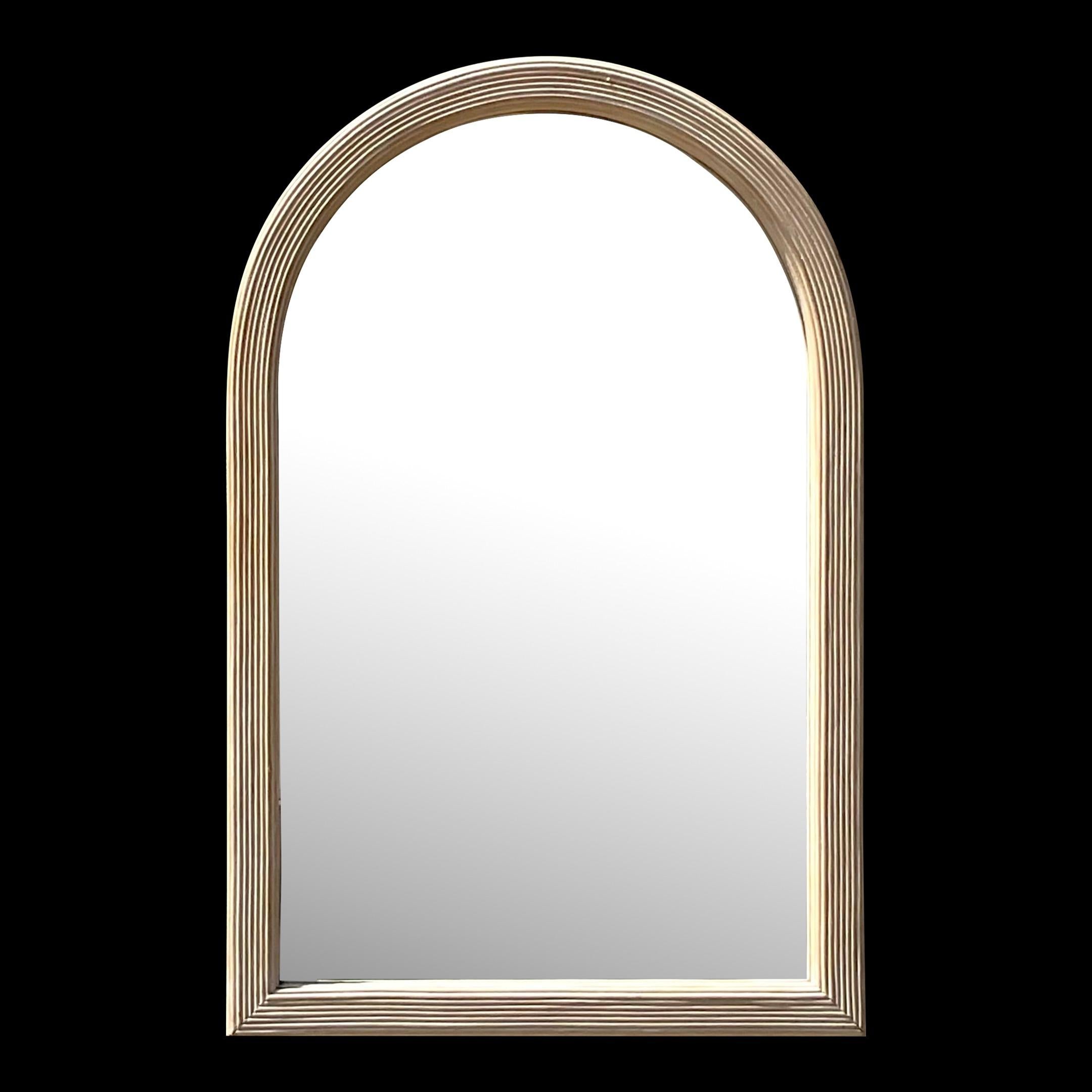 Vintage Coastal Arched Pencil Reed Mirror For Sale at 1stDibs