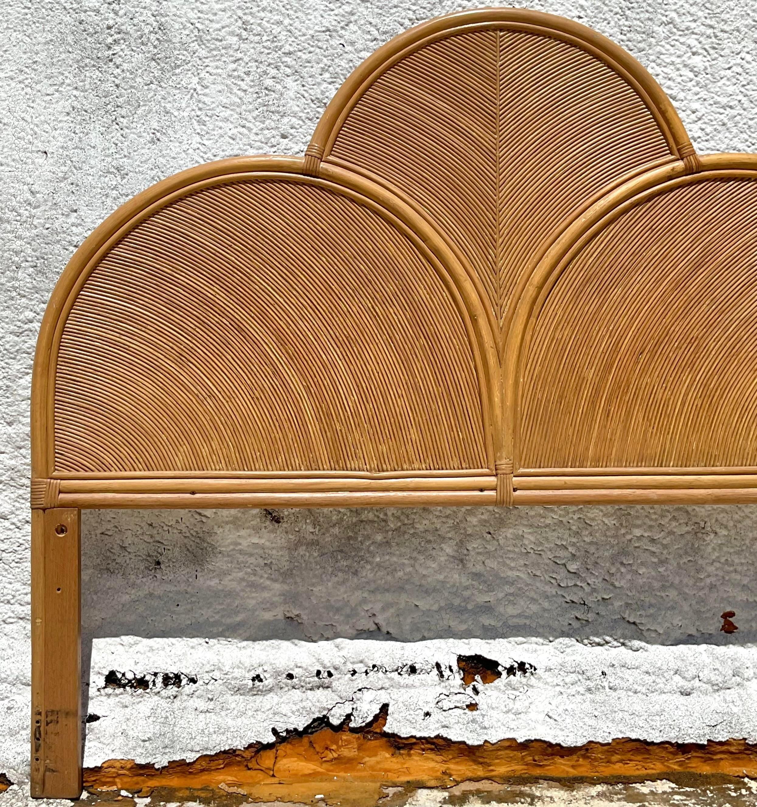Vintage Coastal Arched Pencil Reed Queen Headboard For Sale 1