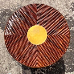 Vintage Coastal Arched Rattan and Brass Dining Chairs After Vivai Del Sud - Set