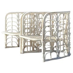 Vintage Coastal Arched Rattan Lounge Chairs - a Pair