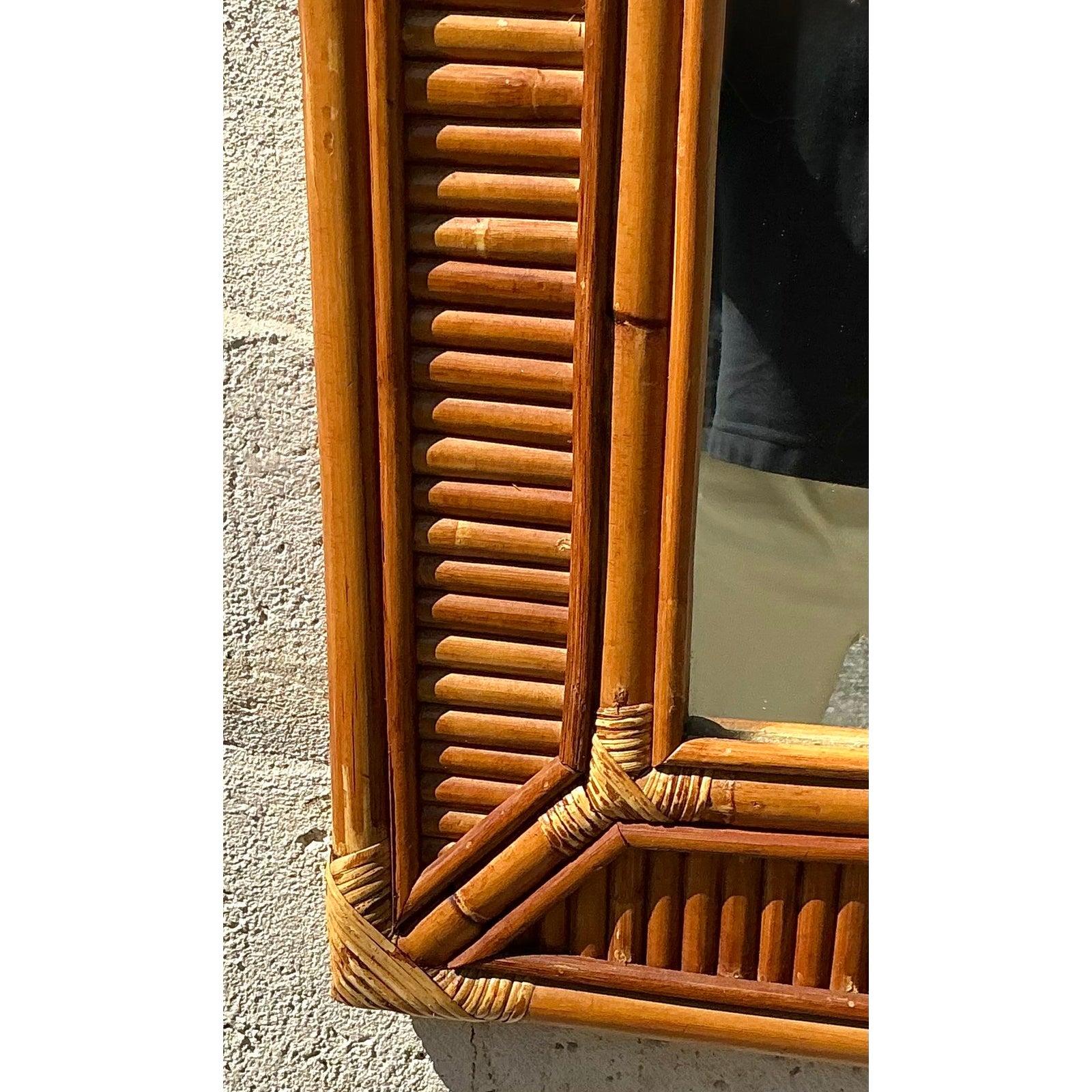 Bambù Specchio costiero ad arco in rattan vintage in vendita