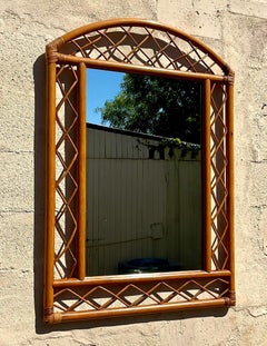 Vintage Coastal Arched Rattan Trellis Wall Mirror